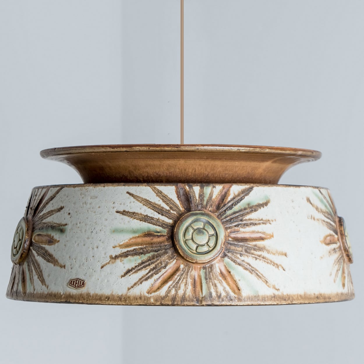 1 of the 2 Axella Ceramic Taupe Green Ceramic Pendant Lights, Denmark, 1970