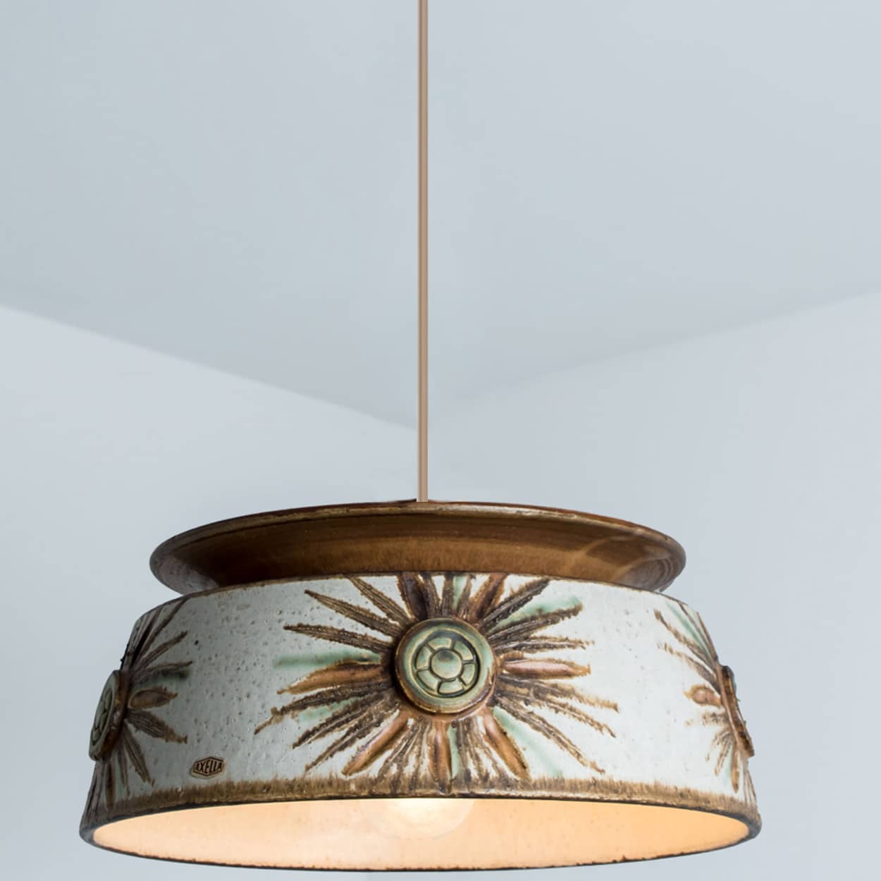 1 of the 2 Axella Ceramic Taupe Green Ceramic Pendant Lights, Denmark, 1970
