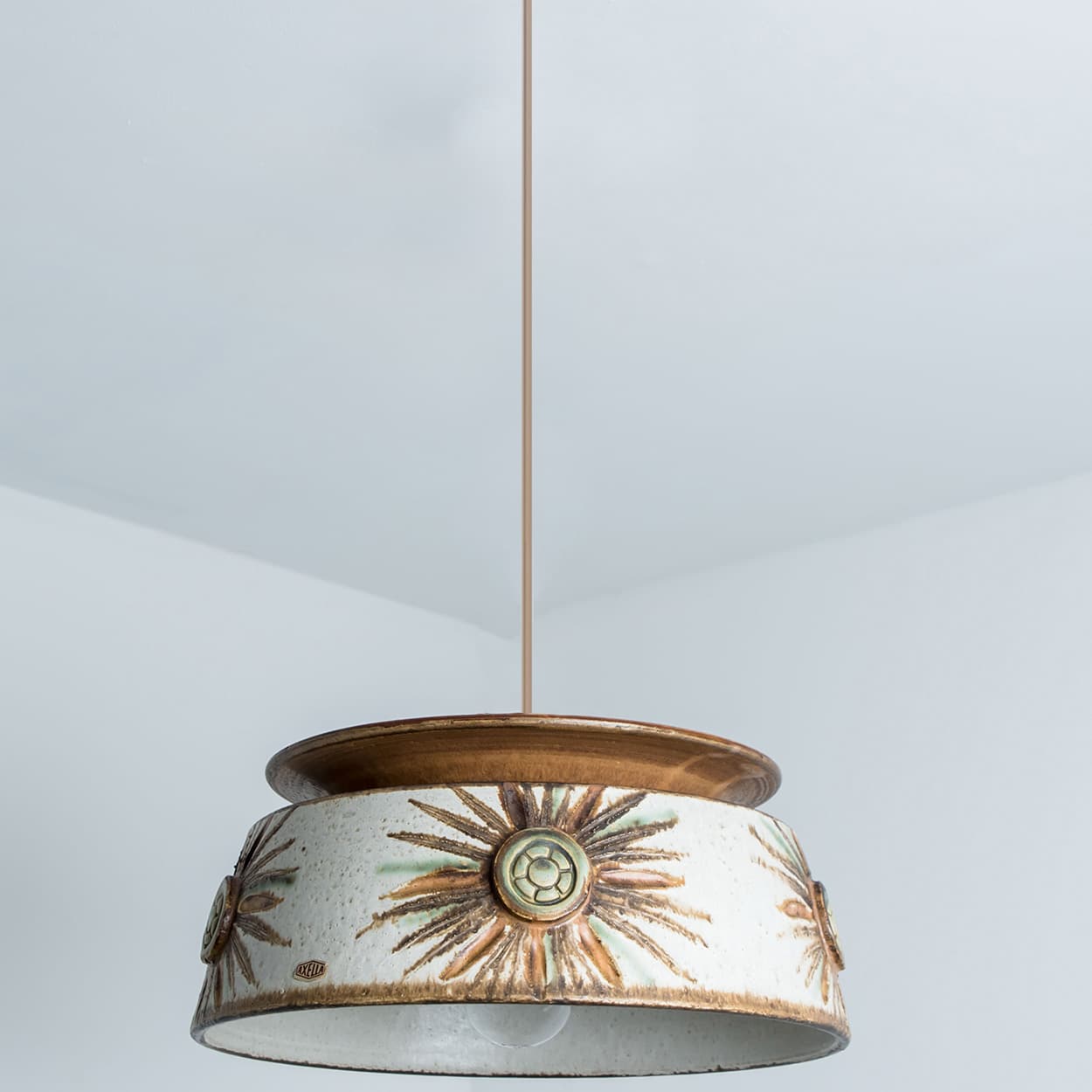 1 of the 2 Axella Ceramic Taupe Green Ceramic Pendant Lights, Denmark, 1970