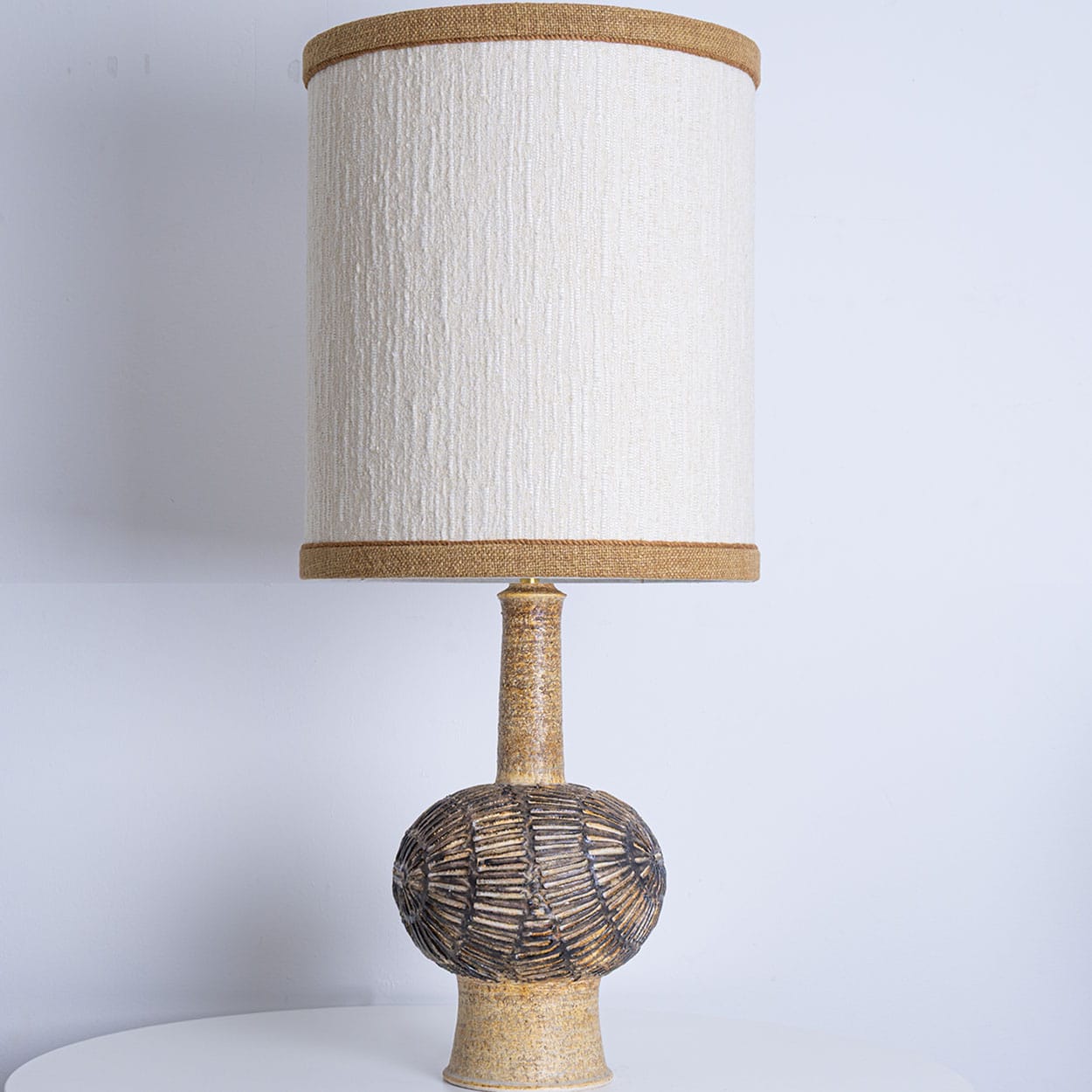 Axella Ceramic Beige Brown Lamp with Custom Shade by R. Houben, Denmark 1970