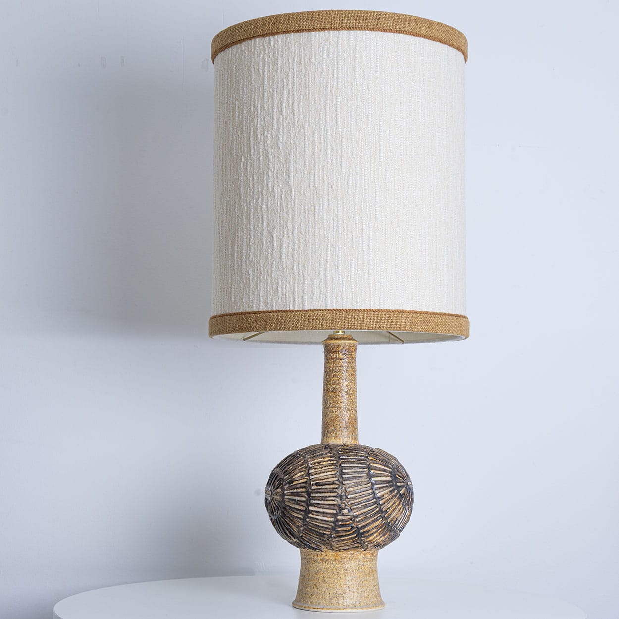 Axella Ceramic Beige Brown Lamp with Custom Shade by R. Houben, Denmark 1970