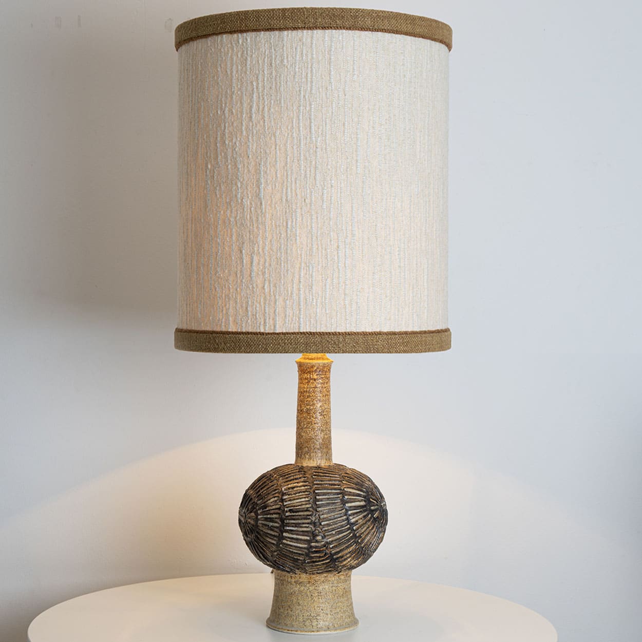 Axella Ceramic Beige Brown Lamp with Custom Shade by R. Houben, Denmark 1970