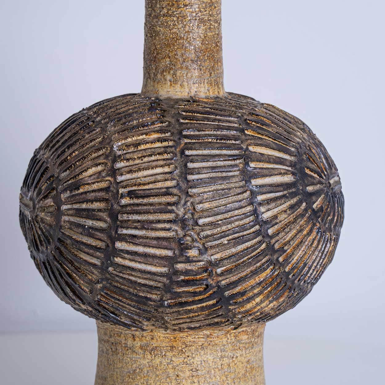 Axella Ceramic Beige Brown Lamp with Custom Shade by R. Houben, Denmark 1970