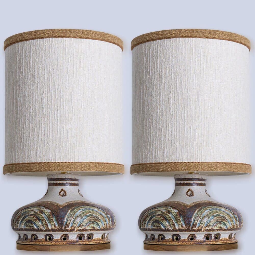 1 of the 2 Axella Ceramic Lightblue Brown Lamps with Custom Shades, Denmark 1970