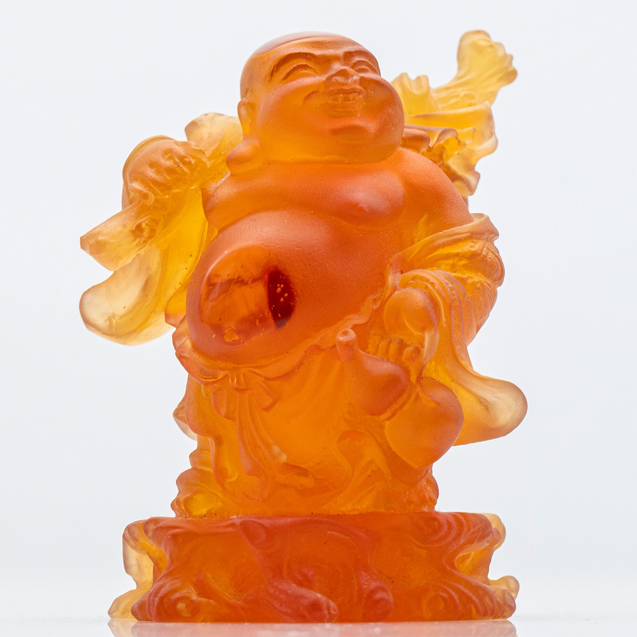 Daum Art Glass Brown Orange Buddha Sculpture, France