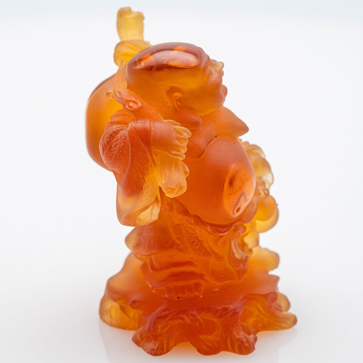Daum Art Glass Brown Orange Buddha Sculpture, France