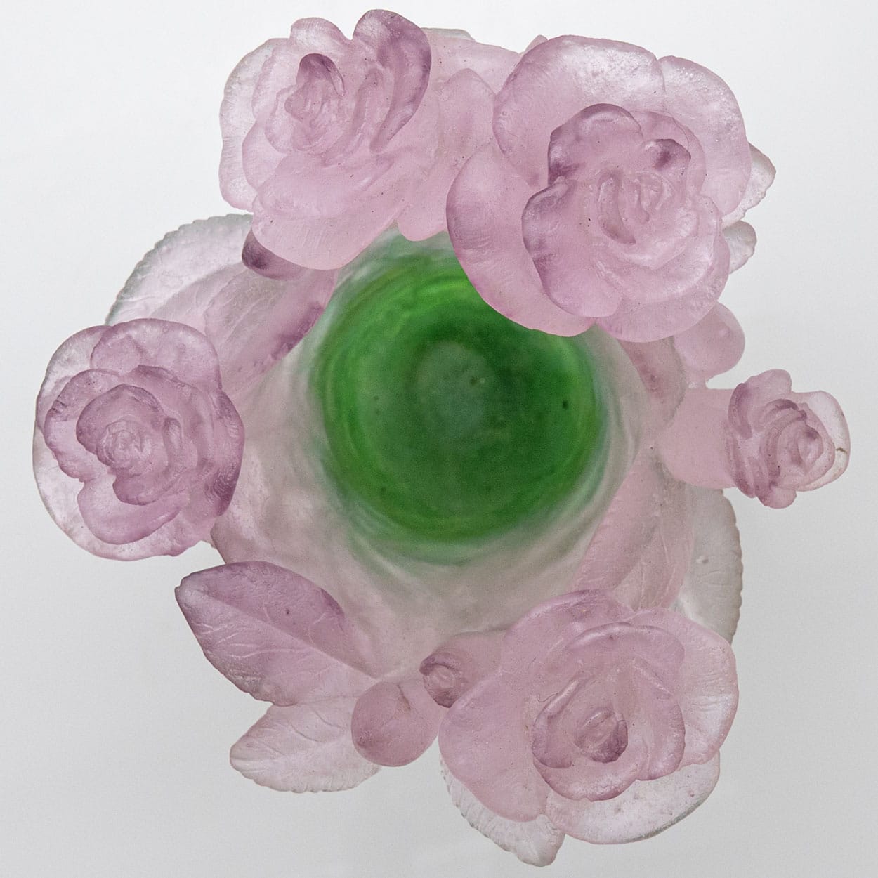 Daum Art Glass Vase Roses Pink Green, France