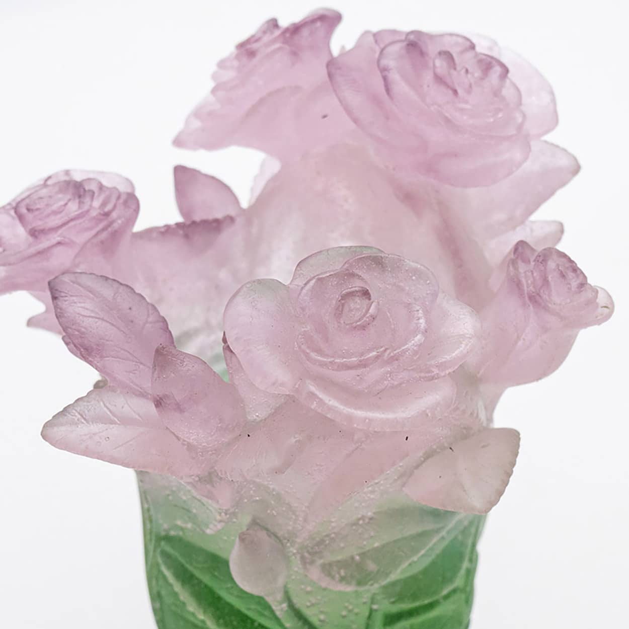 Daum Art Glass Vase Roses Pink Green, France