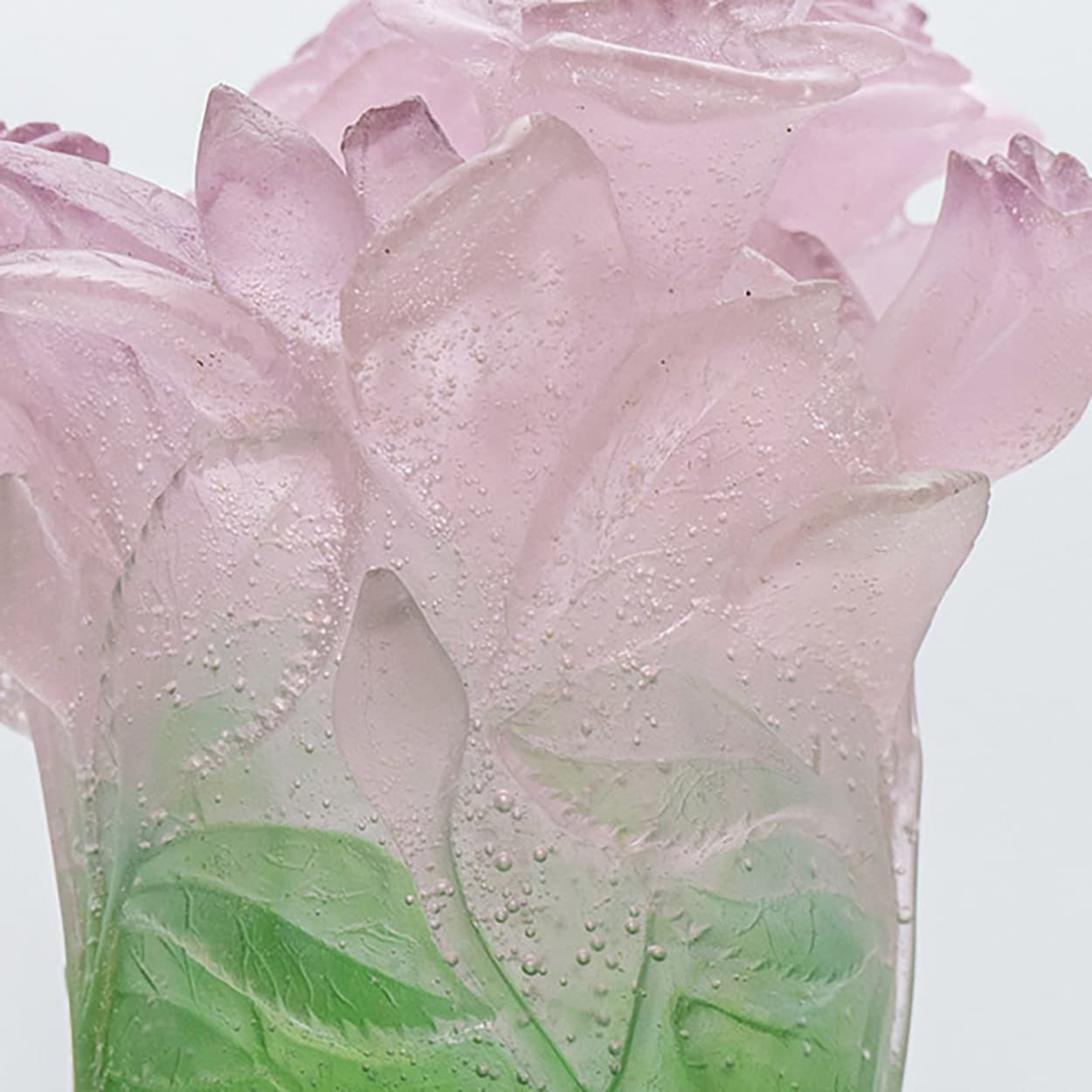 Daum Art Glass Vase Roses Pink Green, France