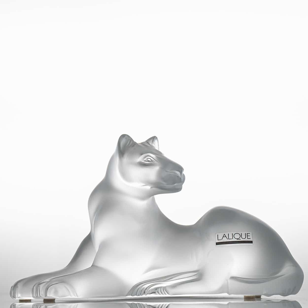 Lalique Signed Frosted Crystal Lion Sculpture, France