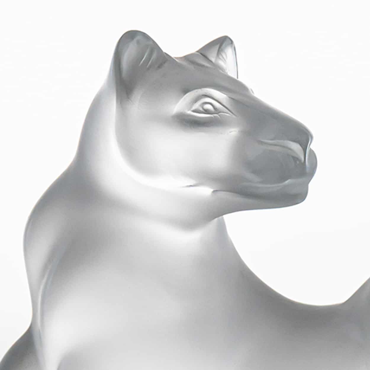 Lalique Signed Frosted Crystal Lion Sculpture, France