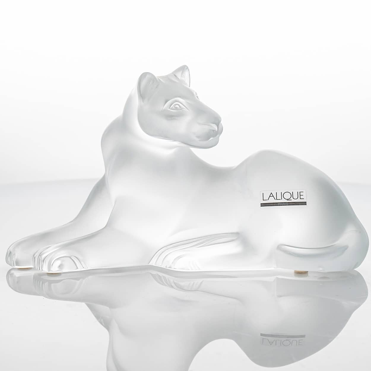 Lalique Signed Frosted Crystal Lion Sculpture, France