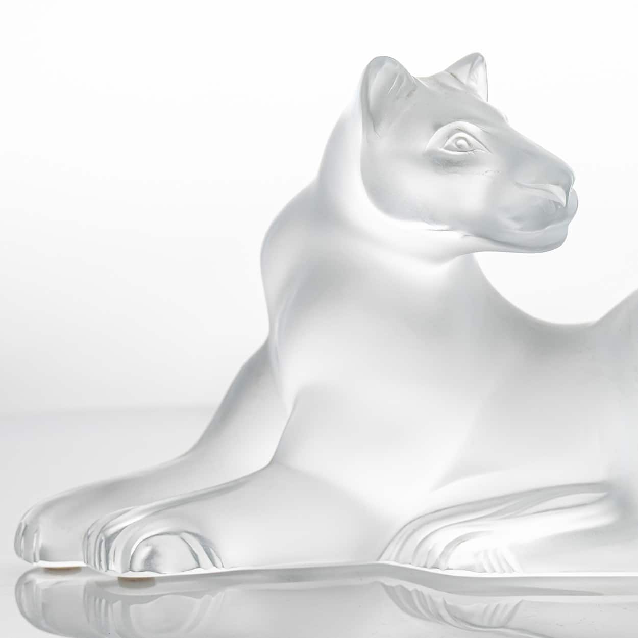 Lalique Signed Frosted Crystal Lion Sculpture, France