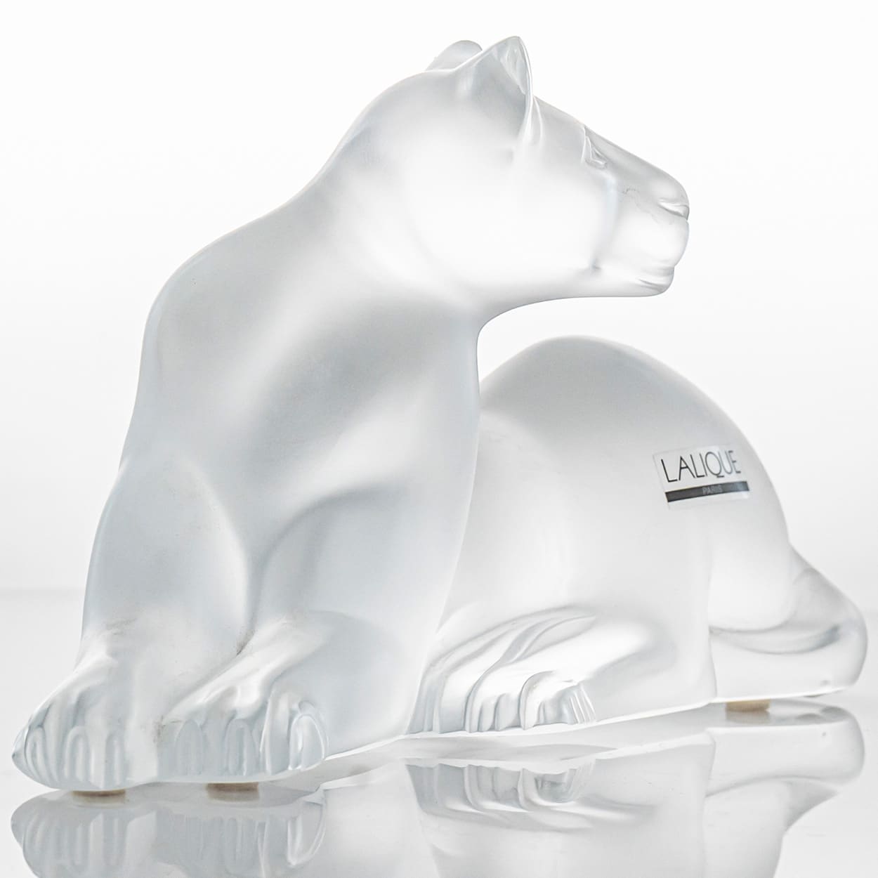Lalique Signed Frosted Crystal Lion Sculpture, France