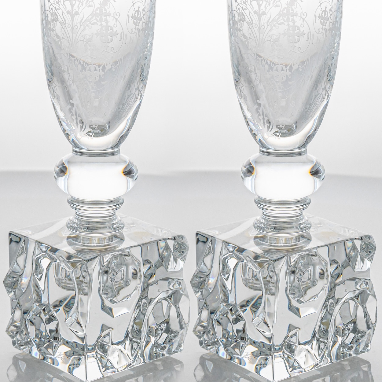 Pair of Baccarat Structured Exquisite Clear Crystal Vase, France