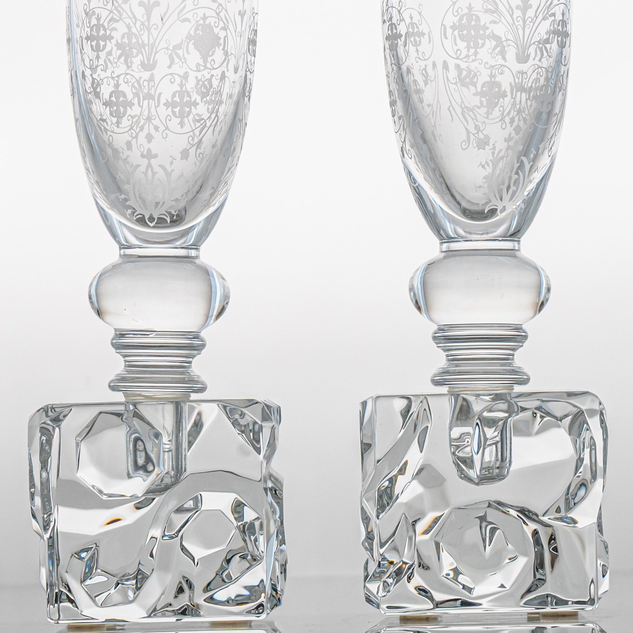 Pair of Baccarat Structured Exquisite Clear Crystal Vase, France
