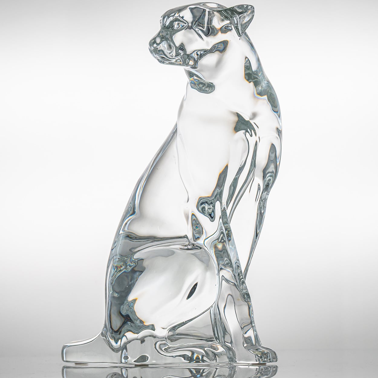 Large Baccarat Signed Crystal Leopard Sculpture, France