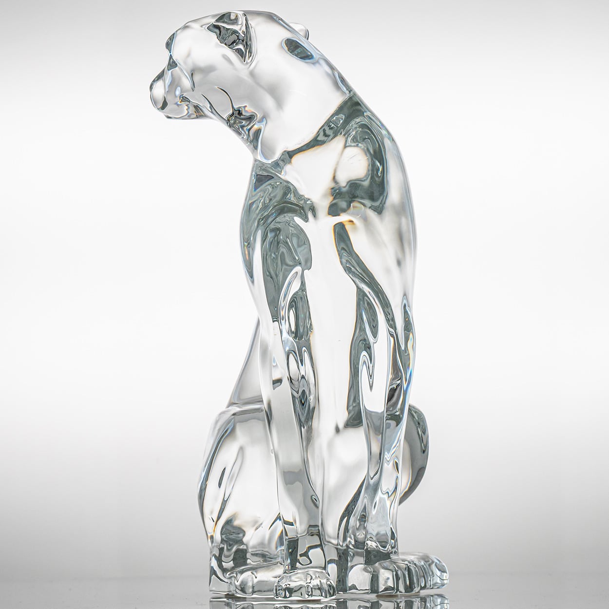 Large Baccarat Signed Crystal Leopard Sculpture, France