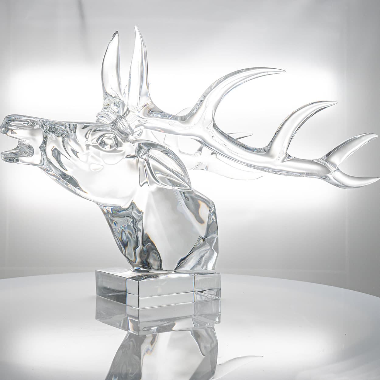 Exeptional XXL Baccarat Signed Crystal Stag Head Sculpture, France