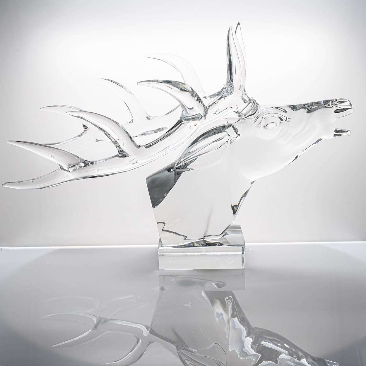 Exeptional XXL Baccarat Signed Crystal Stag Head Sculpture, France