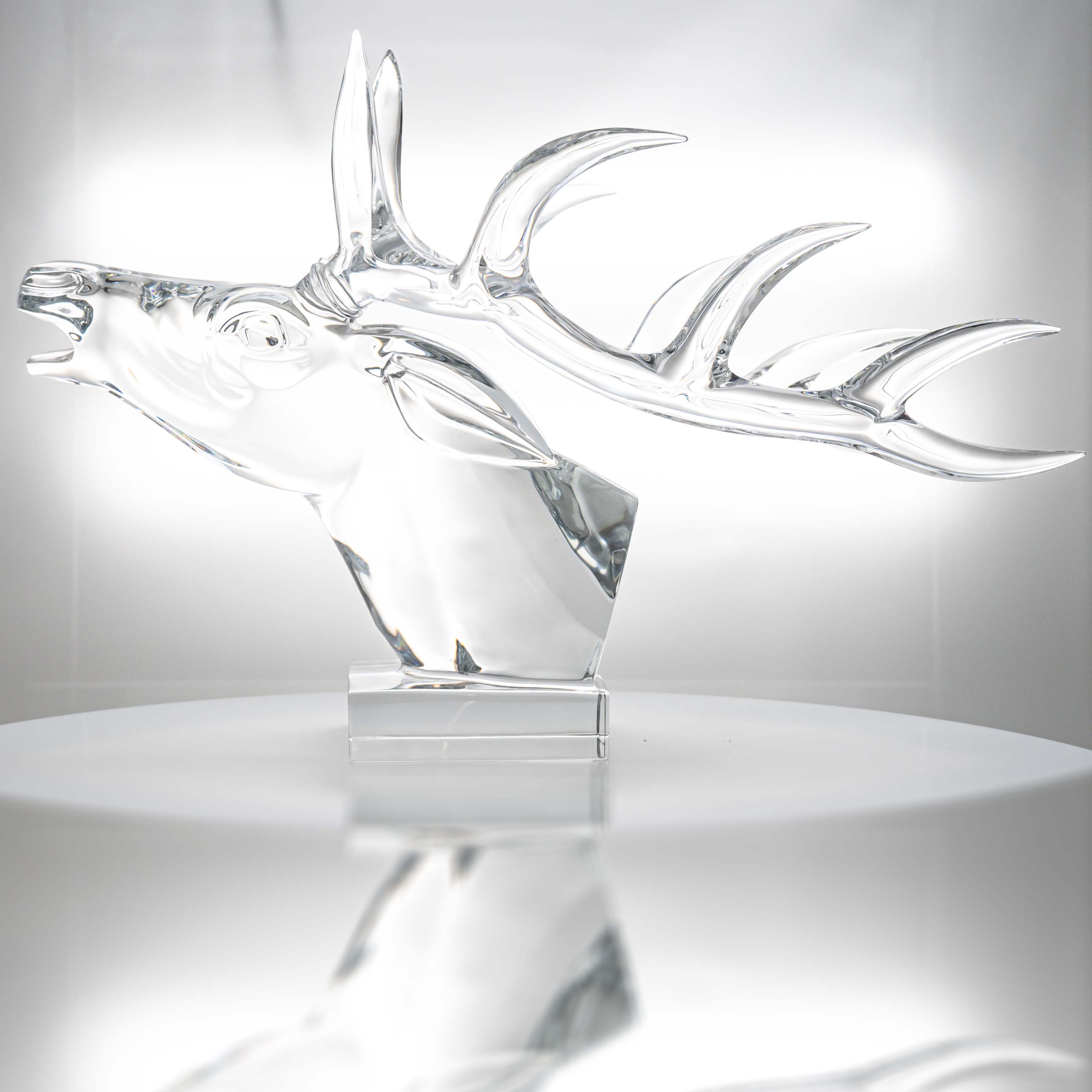Exeptional XXL Baccarat Signed Crystal Stag Head Sculpture, France