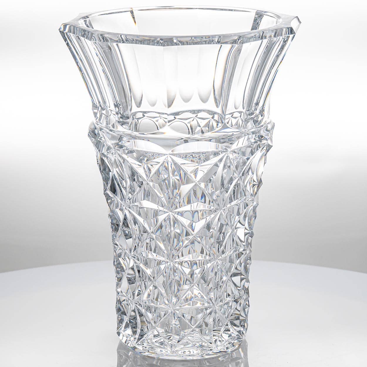 Baccarat Large Structured Tapered Clear Crystal Vase, France