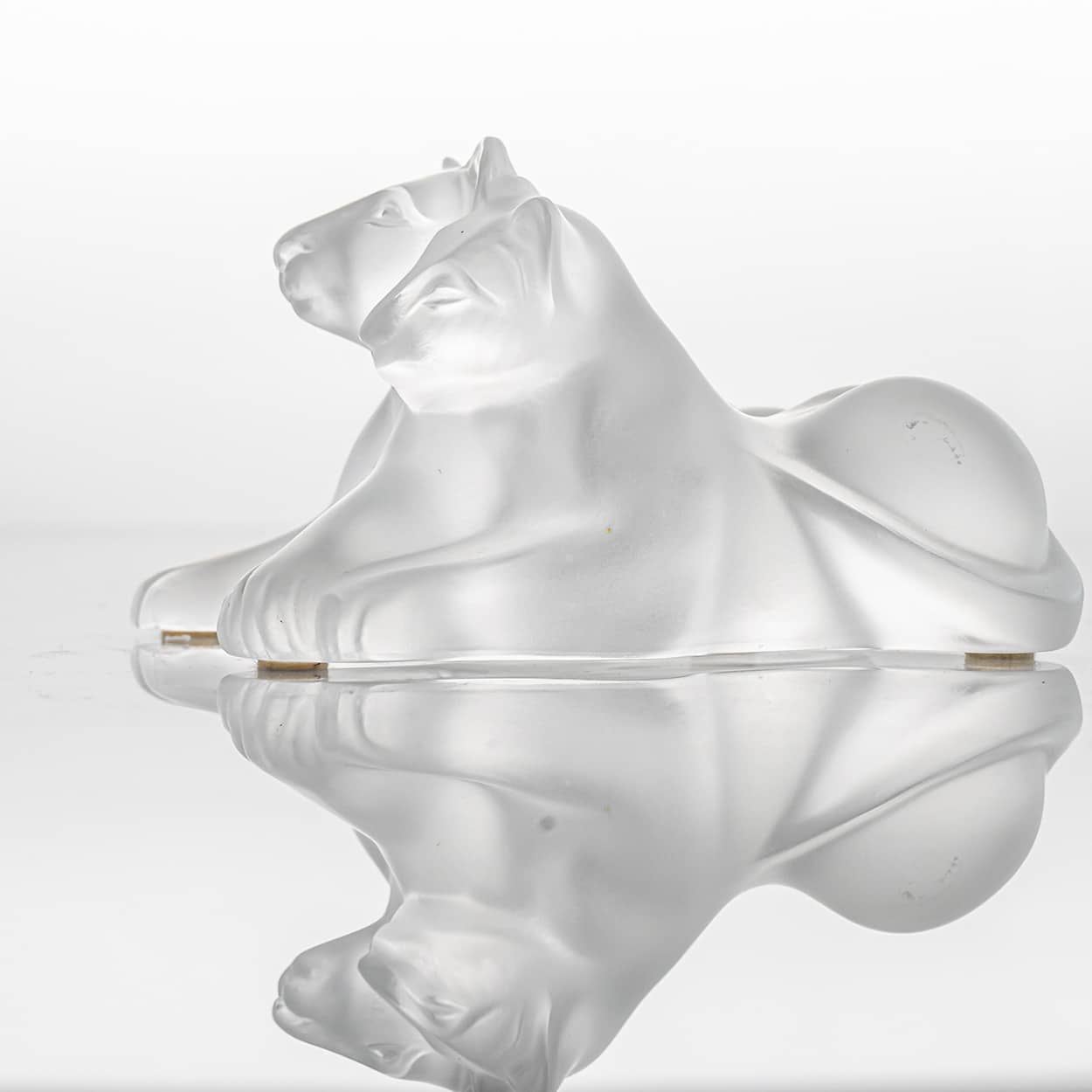 Lalique Signed Frosted Crystal Lion Cubs Sculpture, France