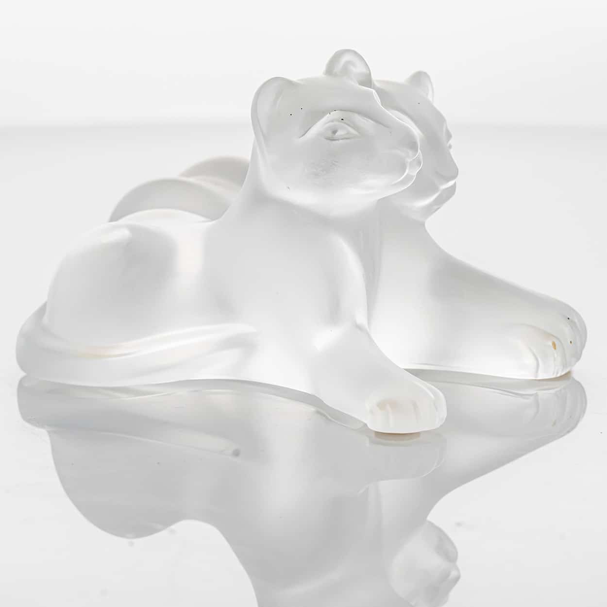Lalique Signed Frosted Crystal Lion Cubs Sculpture, France