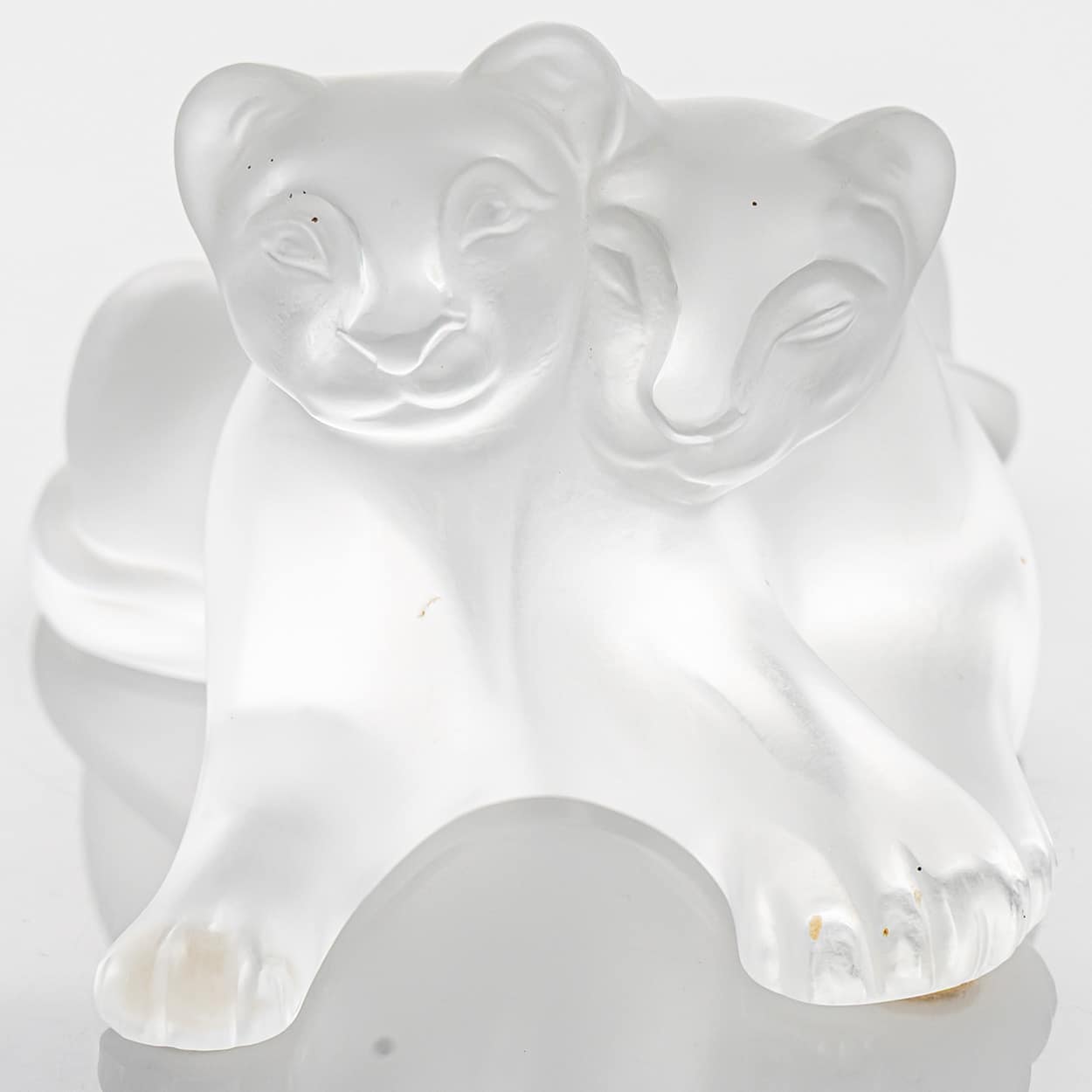 Lalique Signed Frosted Crystal Lion Cubs Sculpture, France