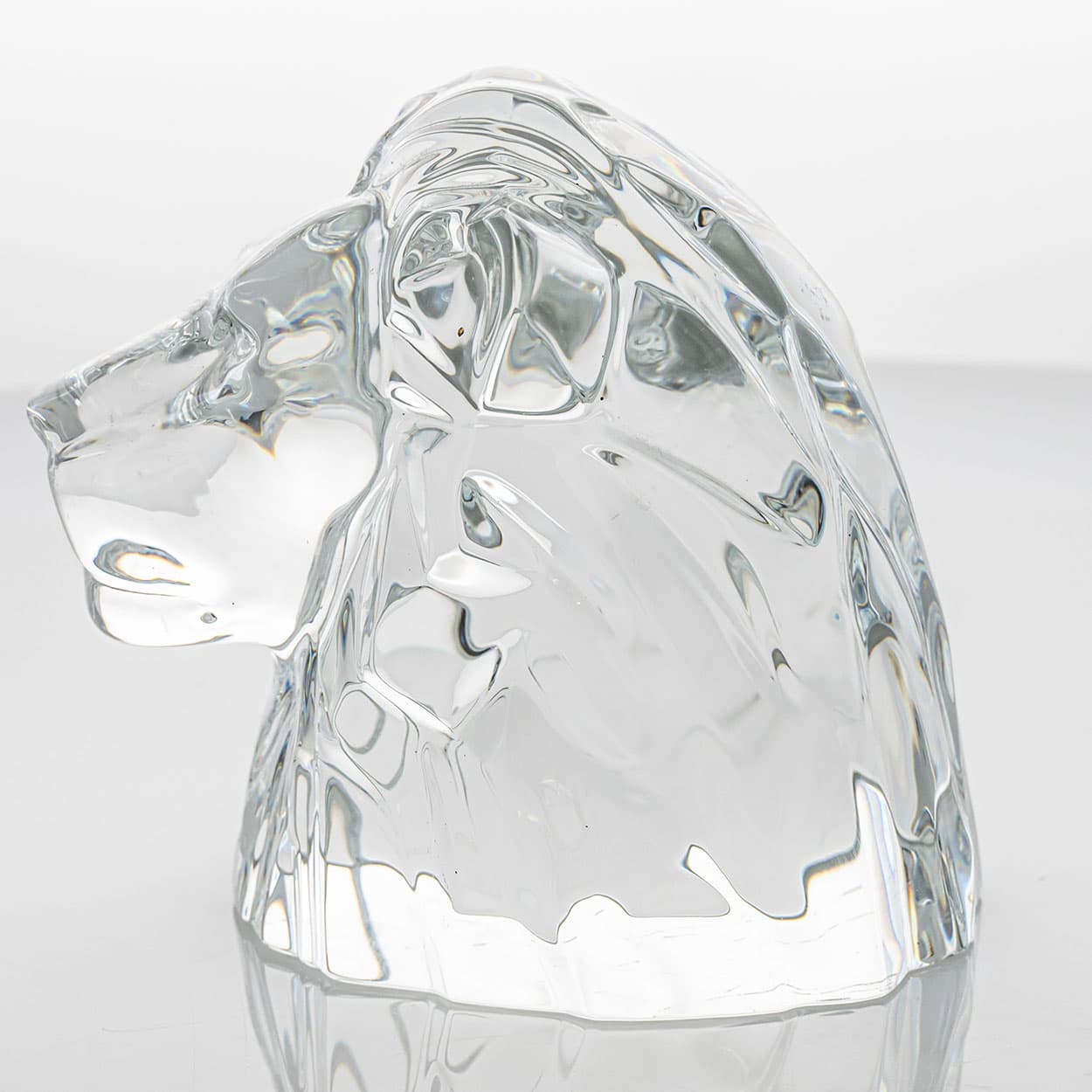 Large Baccarat Signed Crystal Lion Head Sculpture, France
