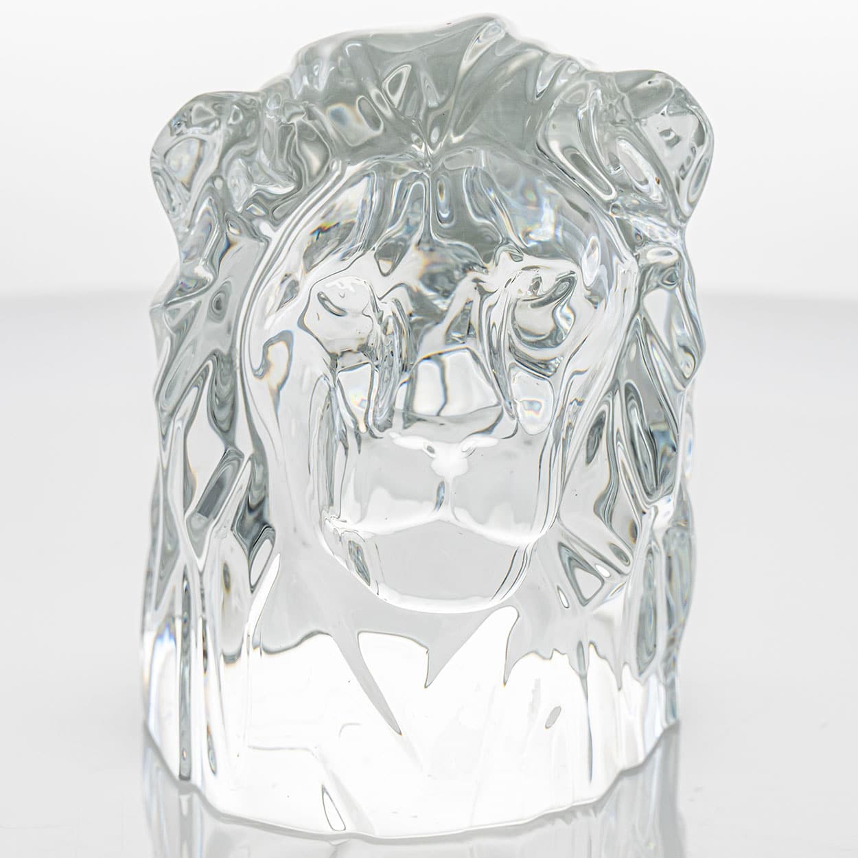 Large Baccarat Signed Crystal Lion Head Sculpture, France