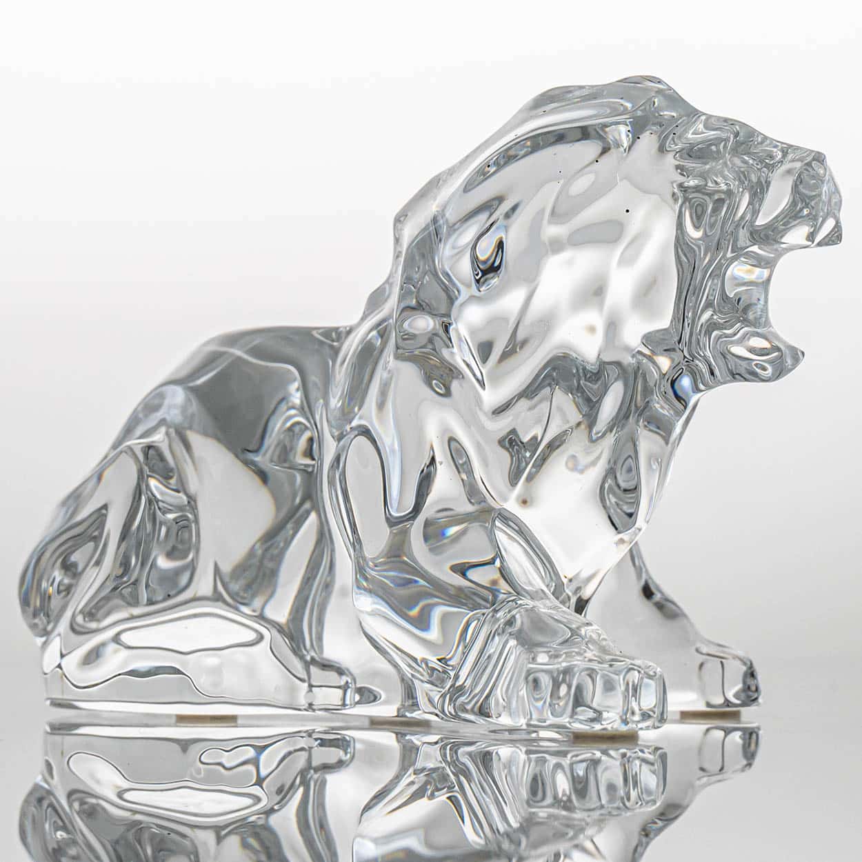 Baccarat Signed Crystal Roaring Lion Sculpture, France