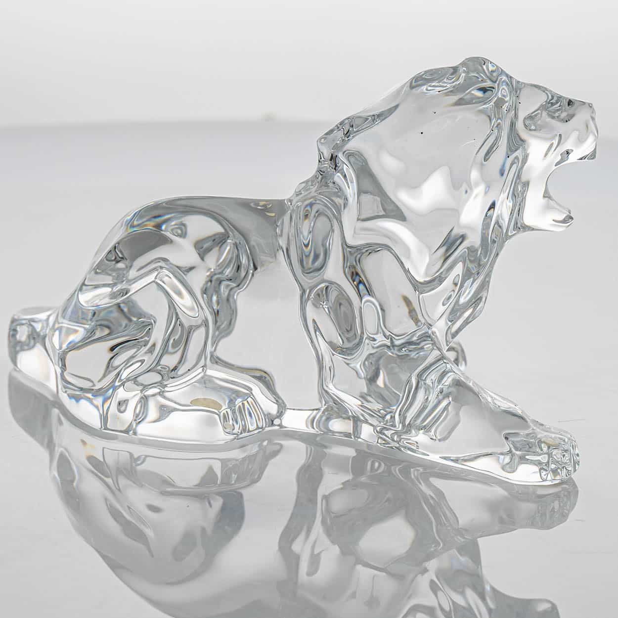 Baccarat Signed Crystal Roaring Lion Sculpture, France