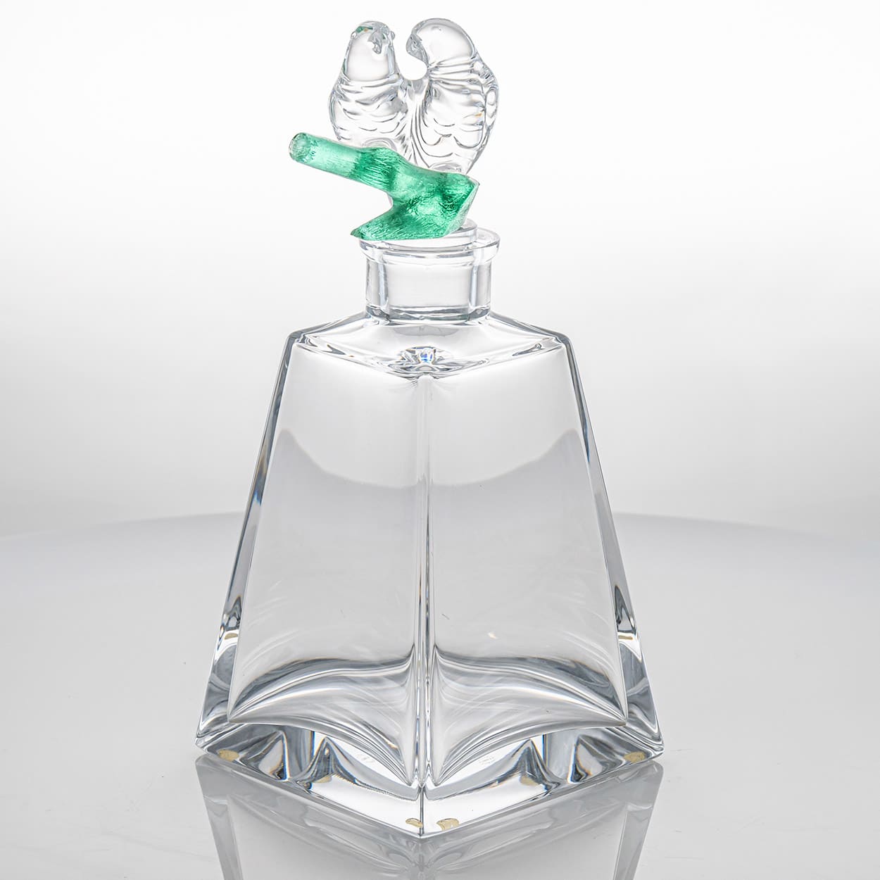 Sèvres Crystal Glass 'Inseparables' Carafe with Lovebirds, France