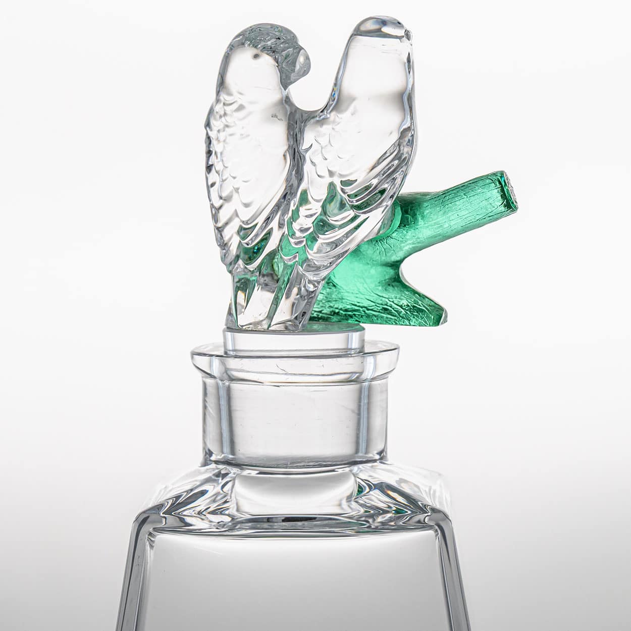 Sèvres Crystal Glass 'Inseparables' Carafe with Lovebirds, France