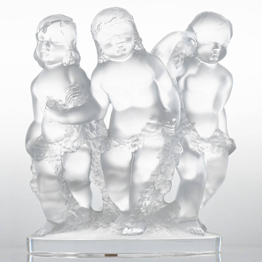 Lalique Signed Frosted Crystal Sculpture Luxembourg 3 Children, France