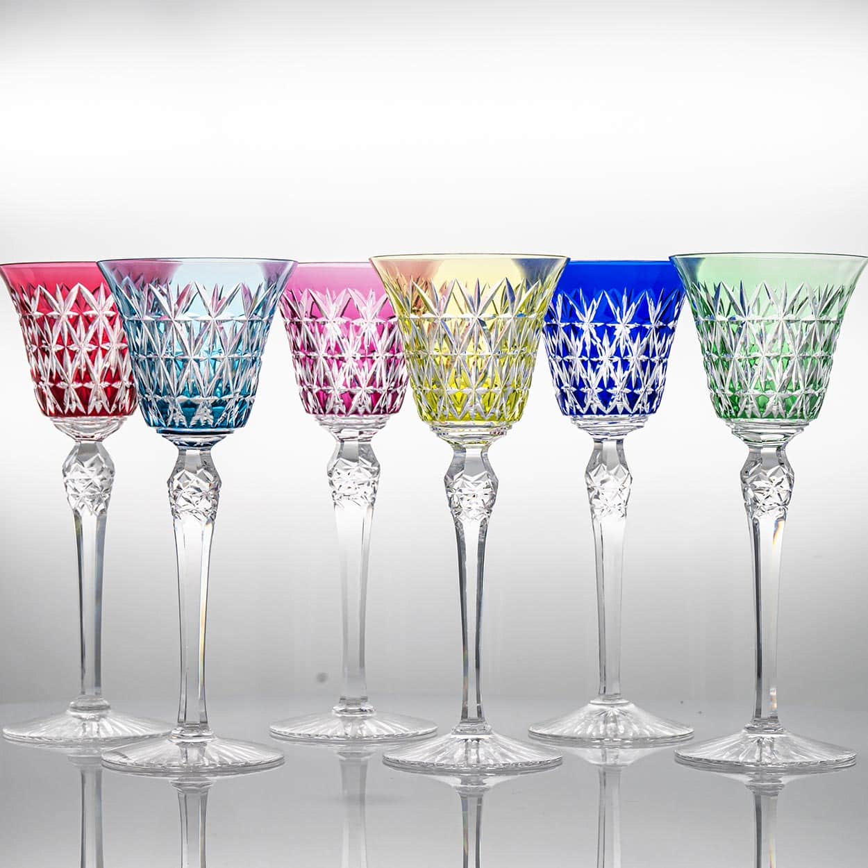 Set of 6 Multicolor Baccarat Crystal Glasses, France