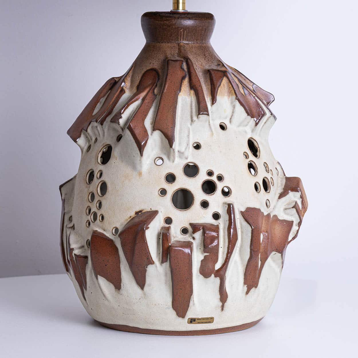 Large White Brique Ceramic Floor Table Lamp, Octagonal Lampshade by R. Houben