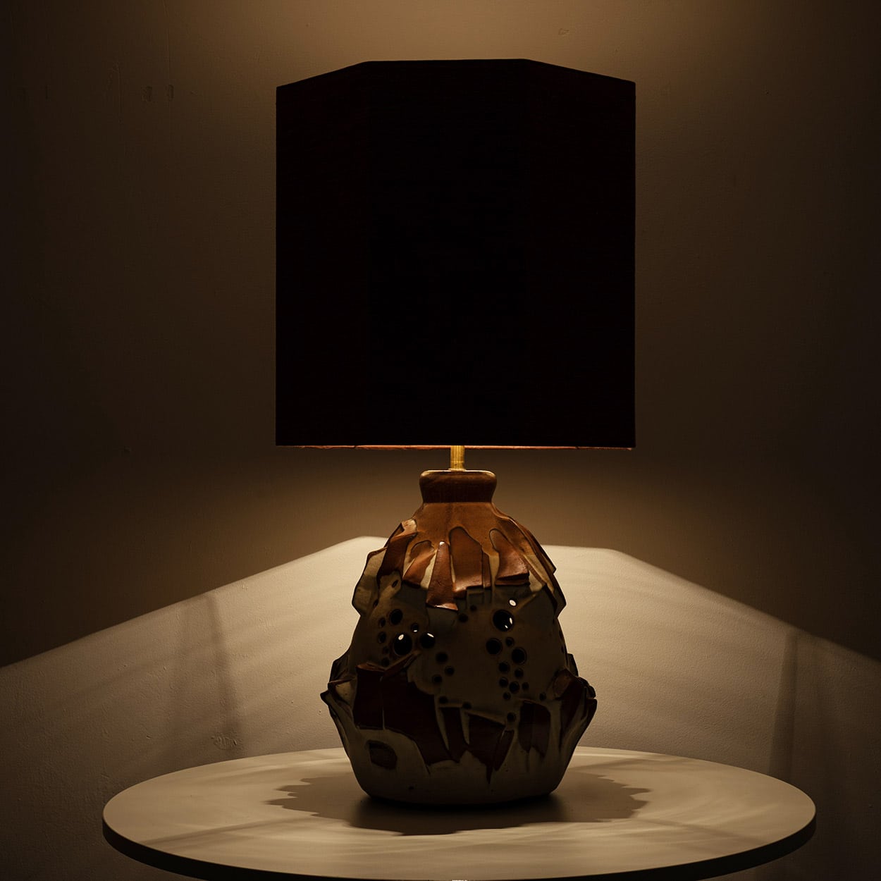 Large White Brique Ceramic Floor Table Lamp, Octagonal Lampshade by R. Houben
