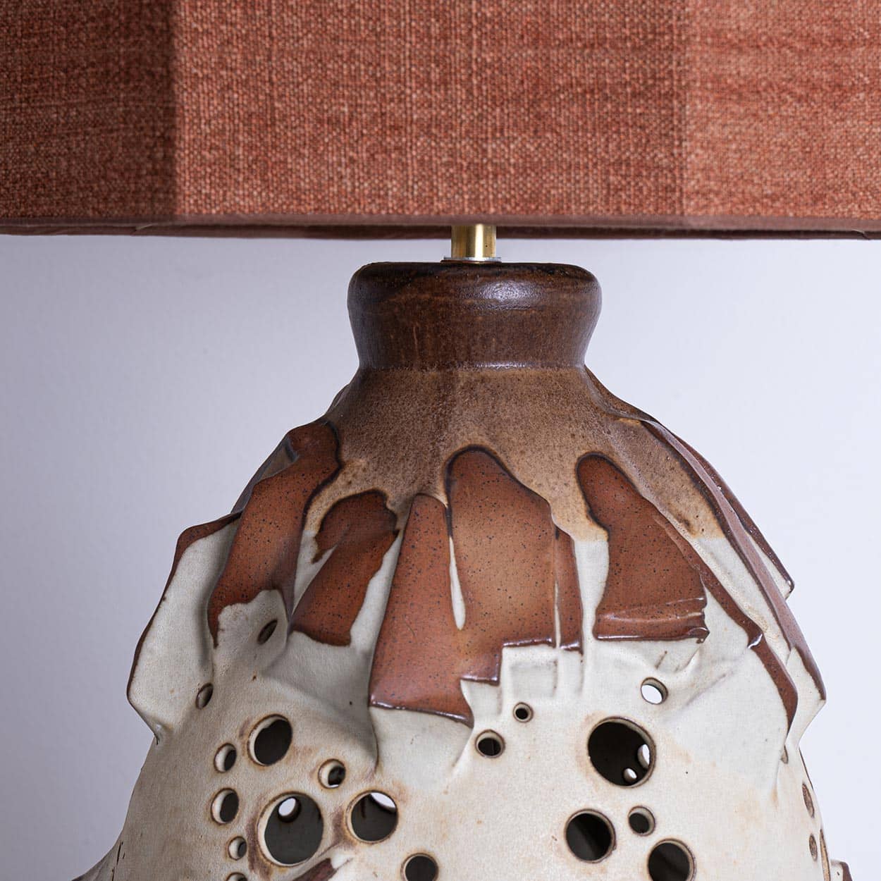 Large White Brique Ceramic Floor Table Lamp, Octagonal Lampshade by R. Houben