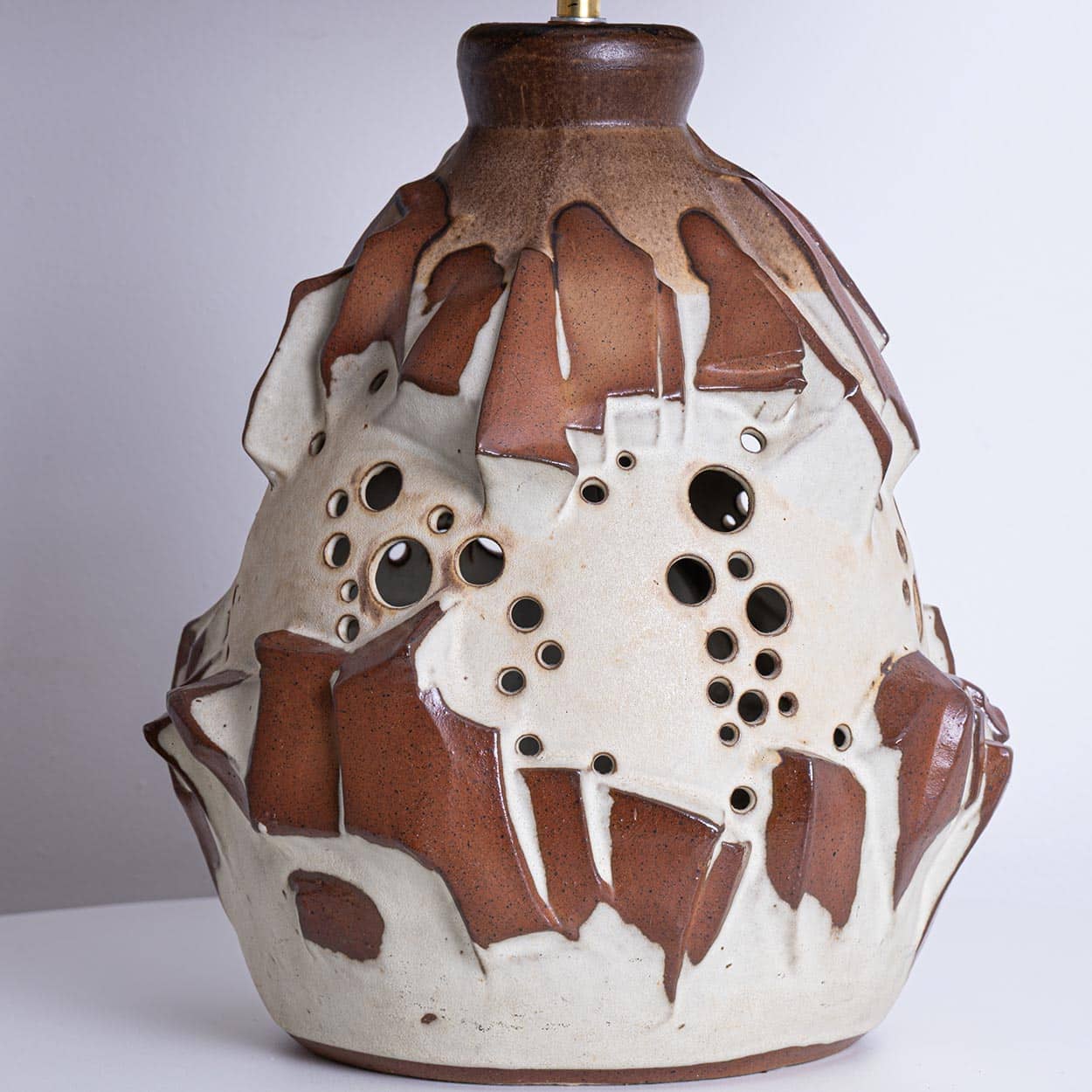 Large White Brique Ceramic Floor Table Lamp, Octagonal Lampshade by R. Houben
