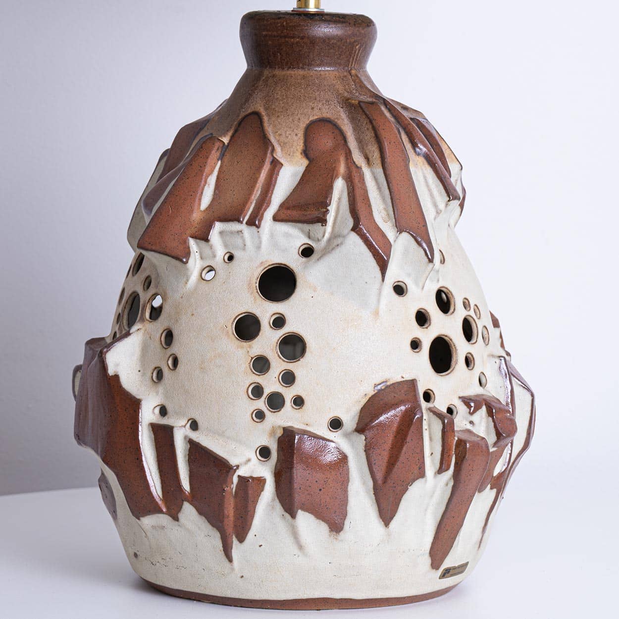 Large White Brique Ceramic Floor Table Lamp, Octagonal Lampshade by R. Houben