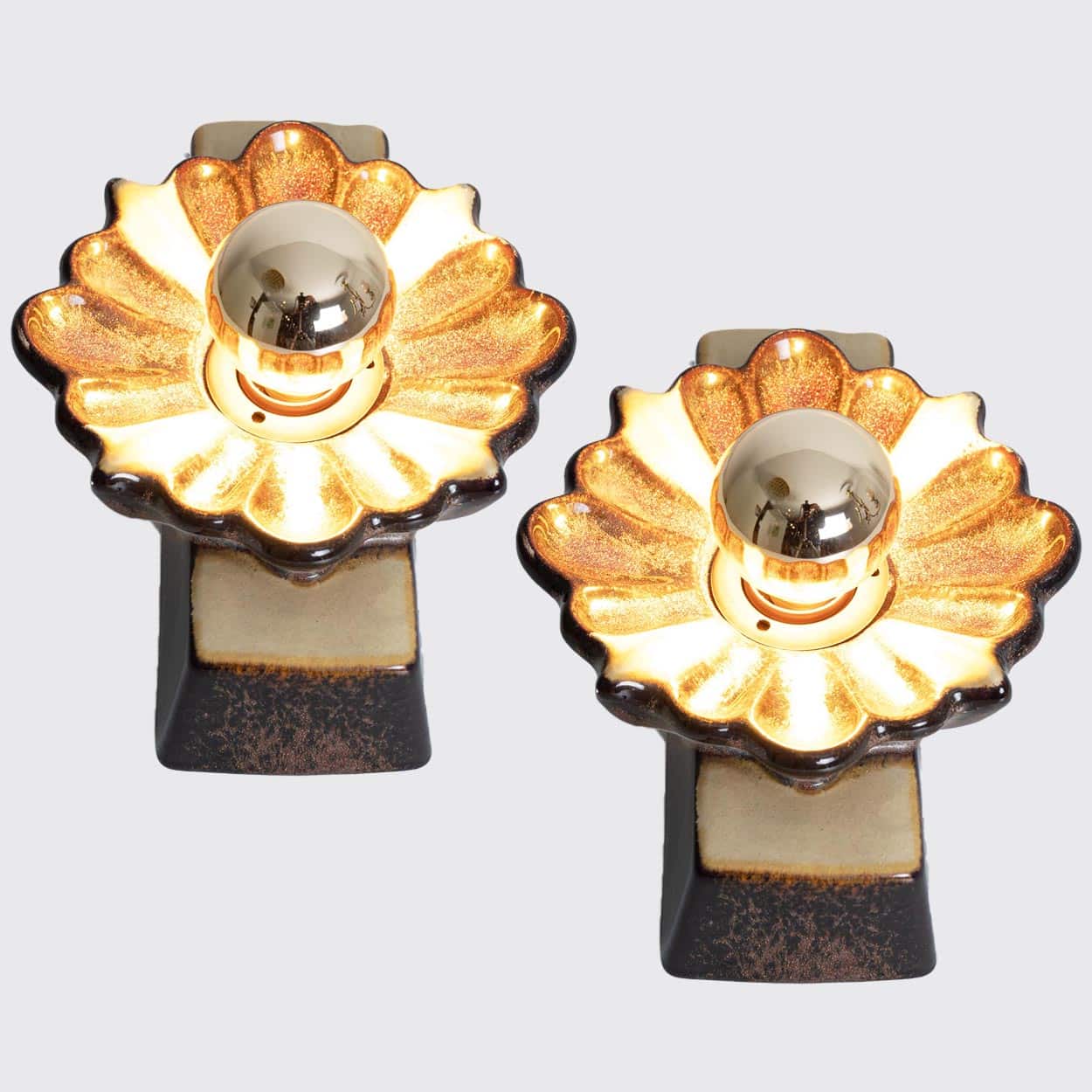 Pair of Rectangular Flower Shaped Wall Lights Ceramic by Pan, Denmark 1970