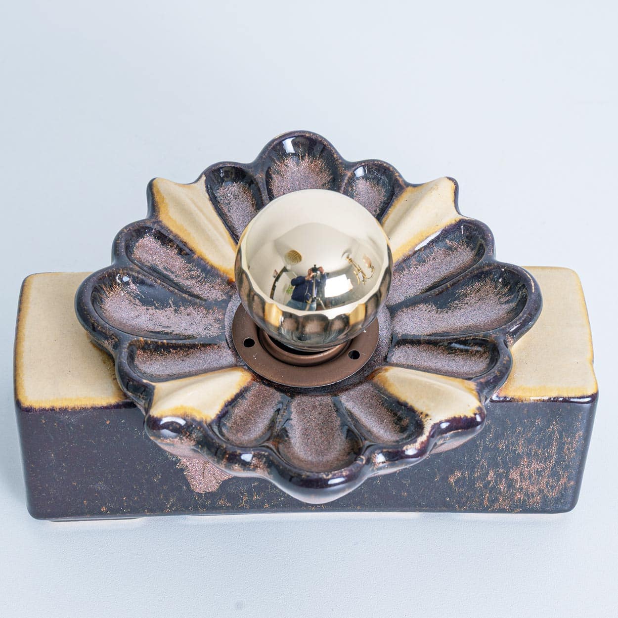 Pair of Rectangular Flower Shaped Wall Lights Ceramic by Pan, Denmark 1970