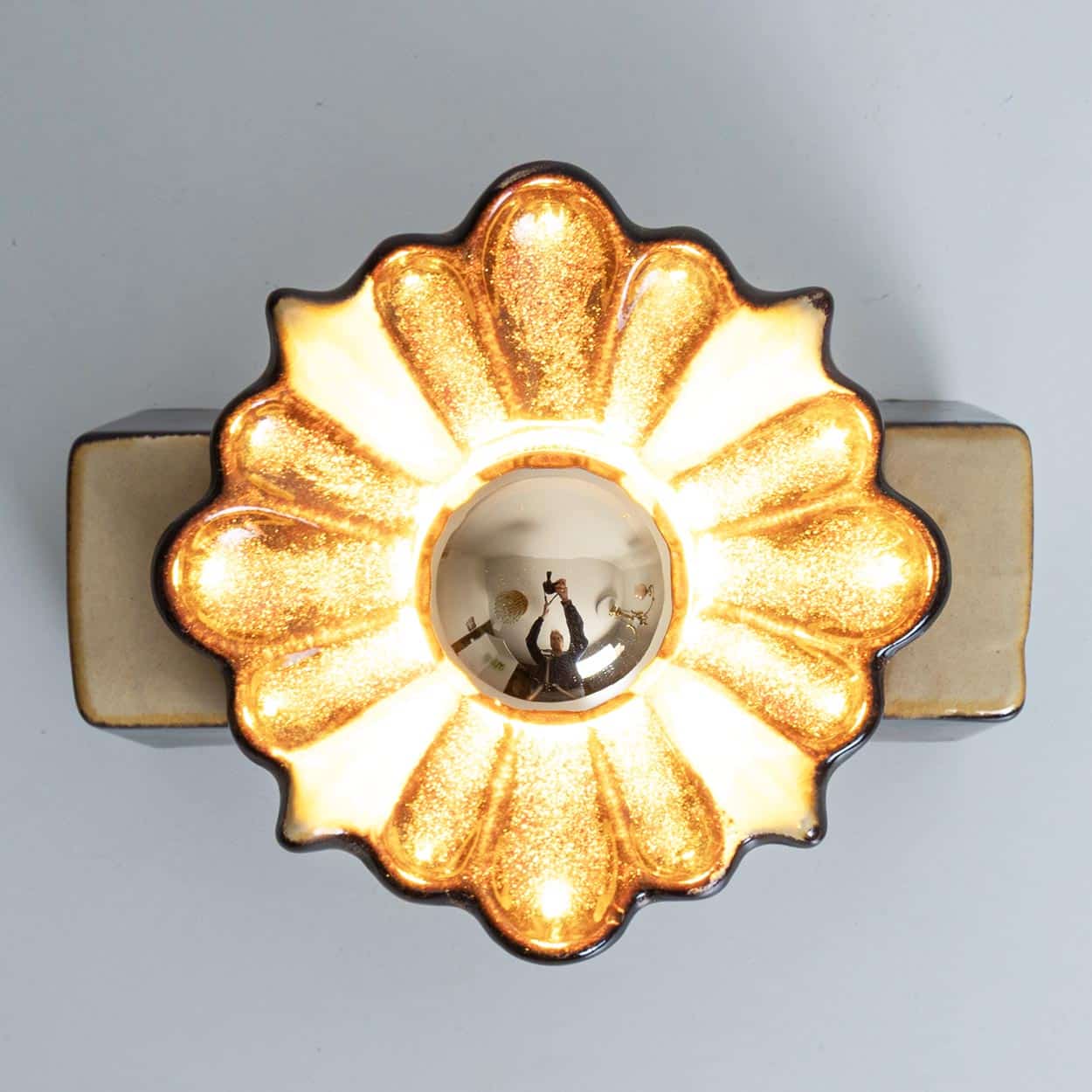 Pair of Rectangular Flower Shaped Wall Lights Ceramic by Pan, Denmark 1970