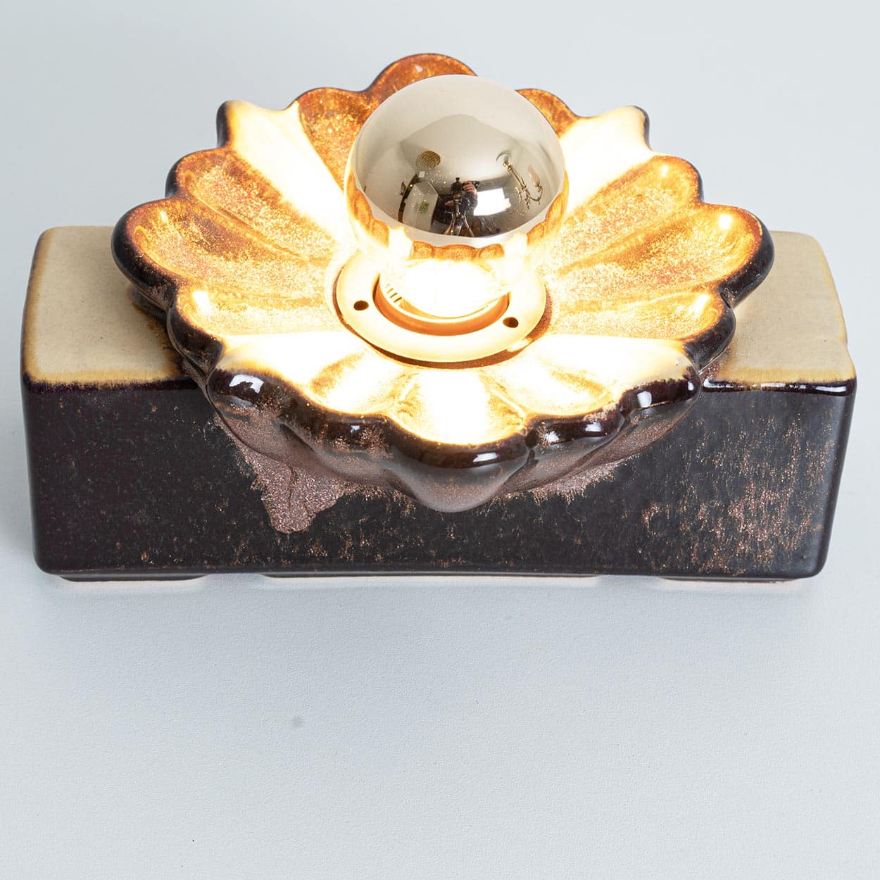 Pair of Rectangular Flower Shaped Wall Lights Ceramic by Pan, Denmark 1970