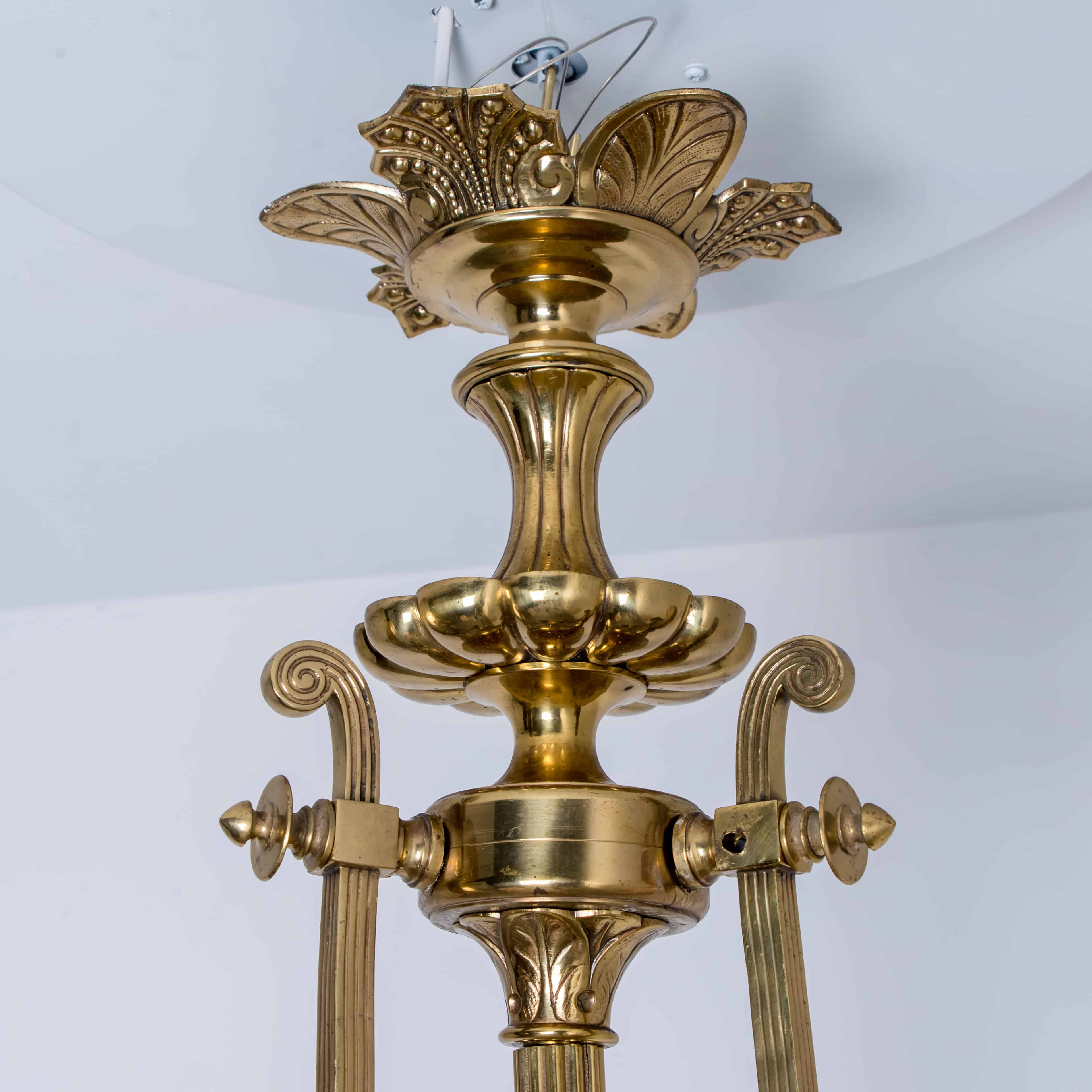 Stunning Art Deco Pink Glass Brass Chandelier, 1930