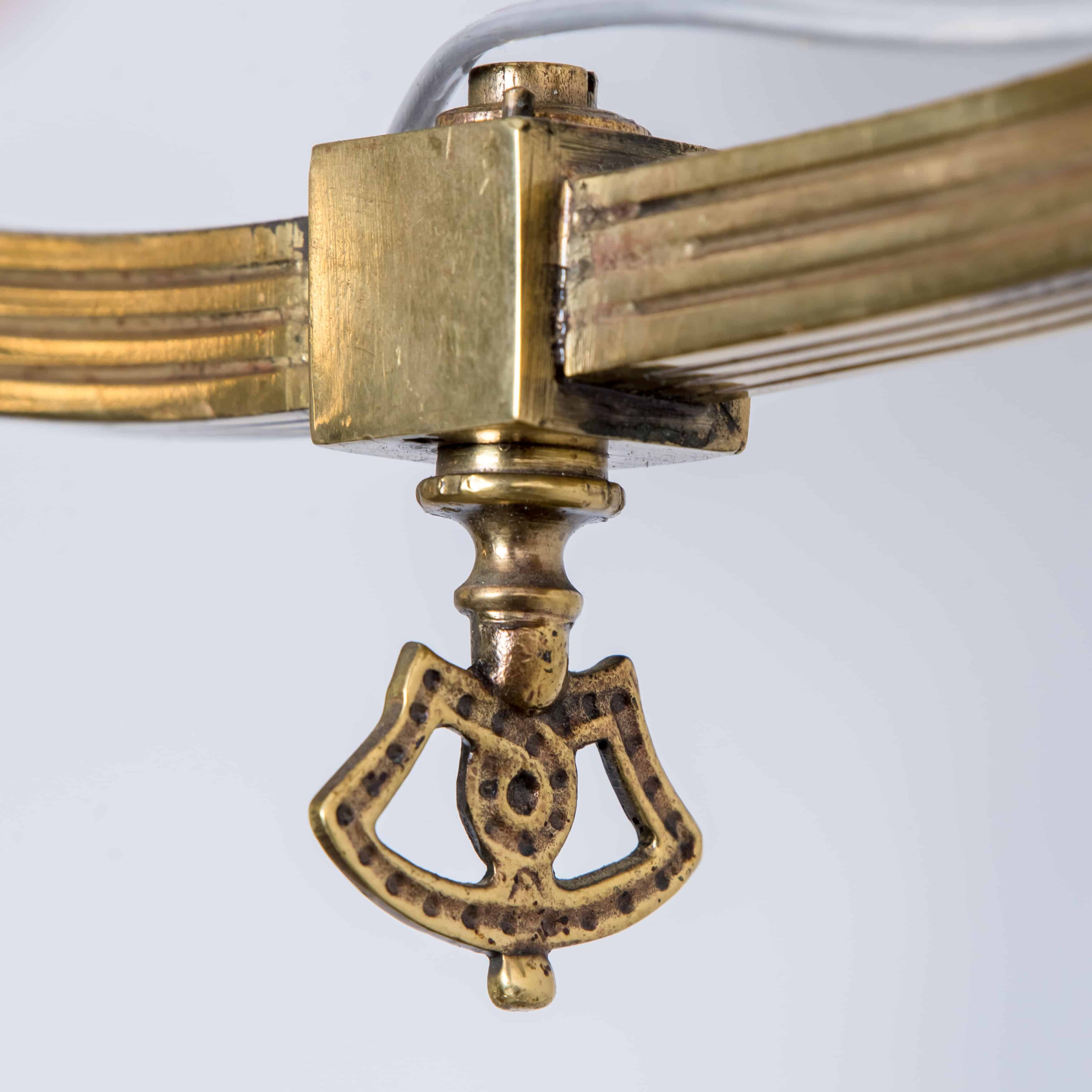 Stunning Art Deco Pink Glass Brass Chandelier, 1930