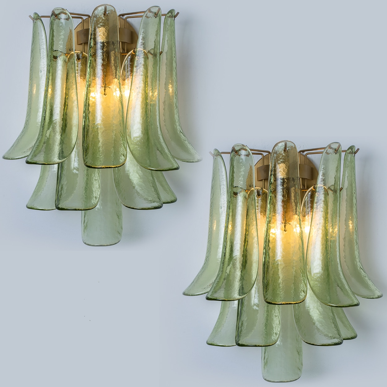 Several Green Murano Glass Leafs Wall Lights, Italy