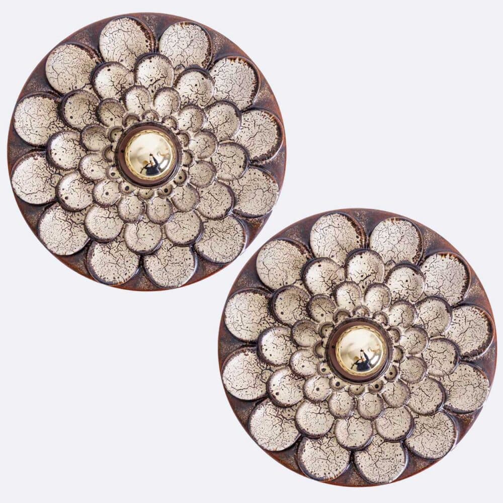Pair of Flower Shaped Wall Lights Ceramic by Pan, Denmark, 1970